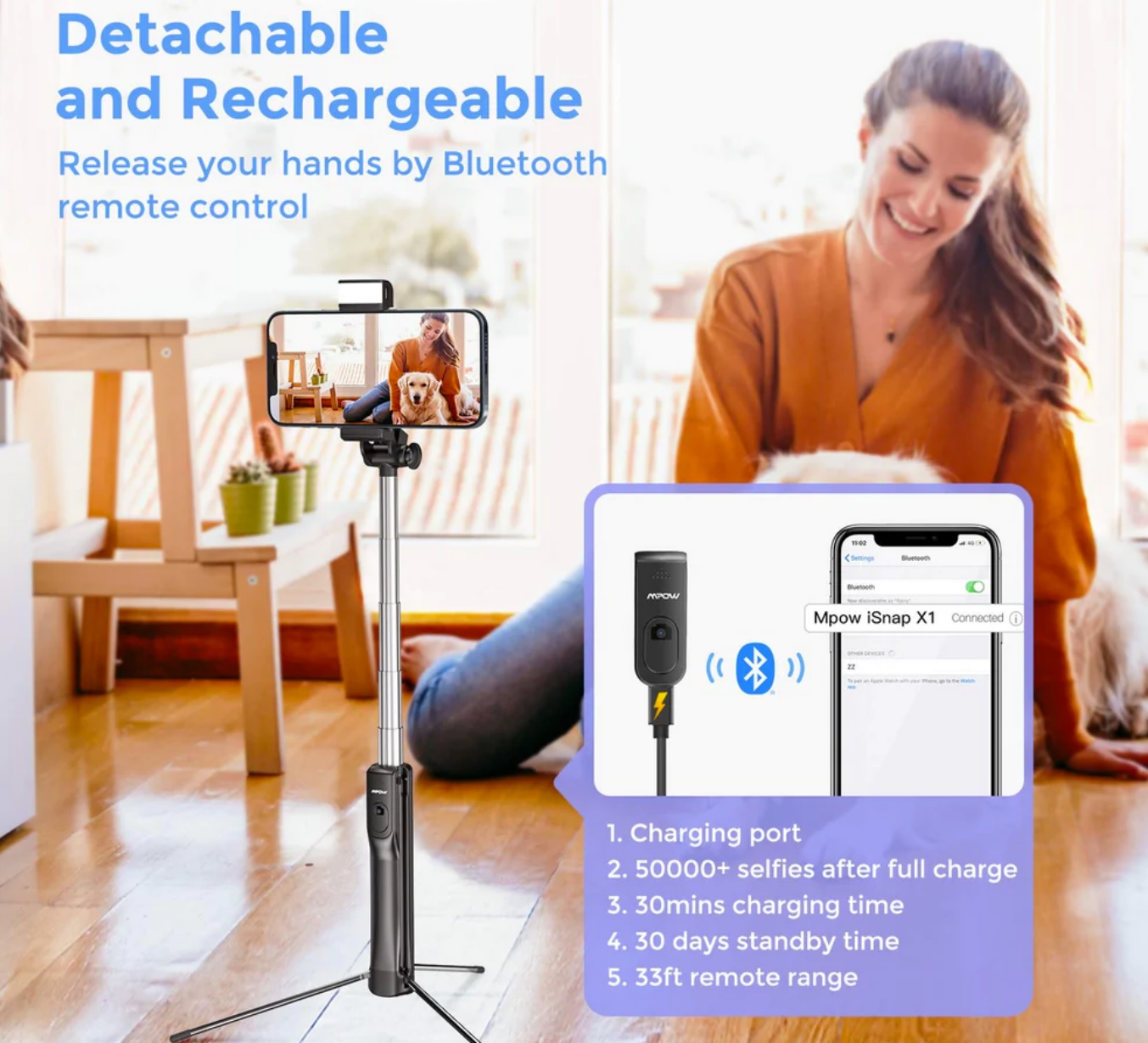 47135 - Extendable Selfie Stick with Wireless Remote and Tripod Stand USA